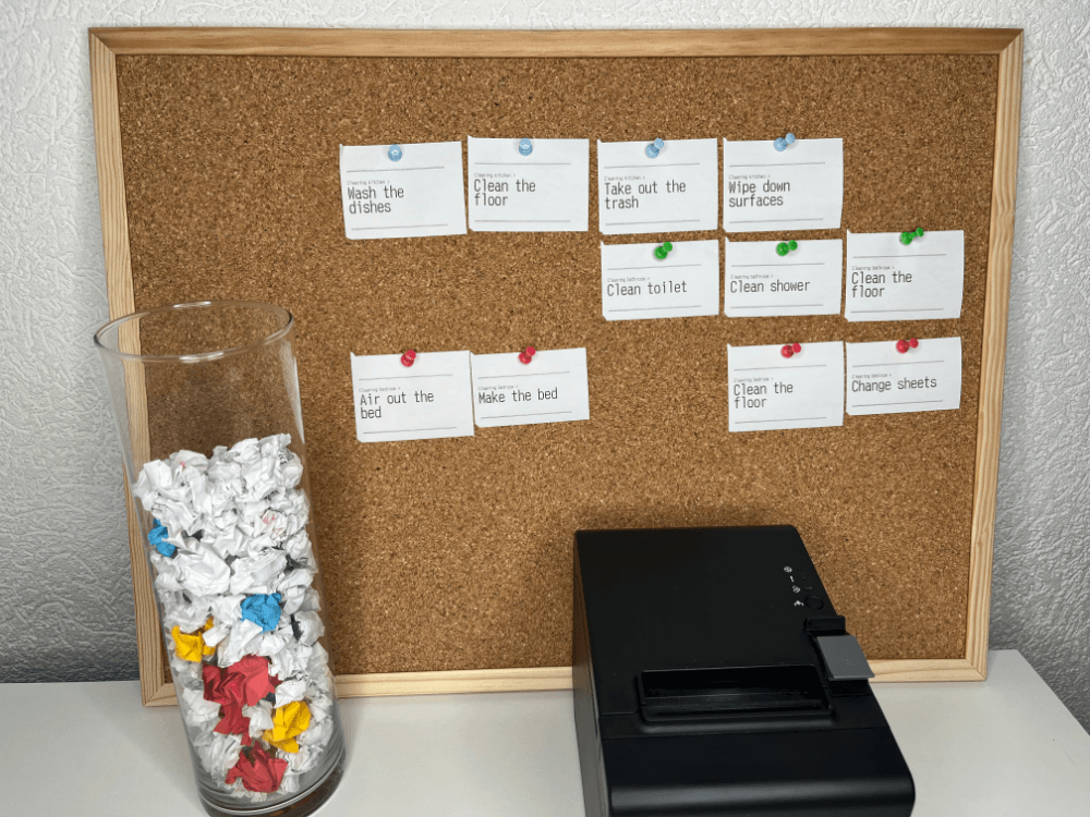 To-do list with thermal receipt printer and clear jar